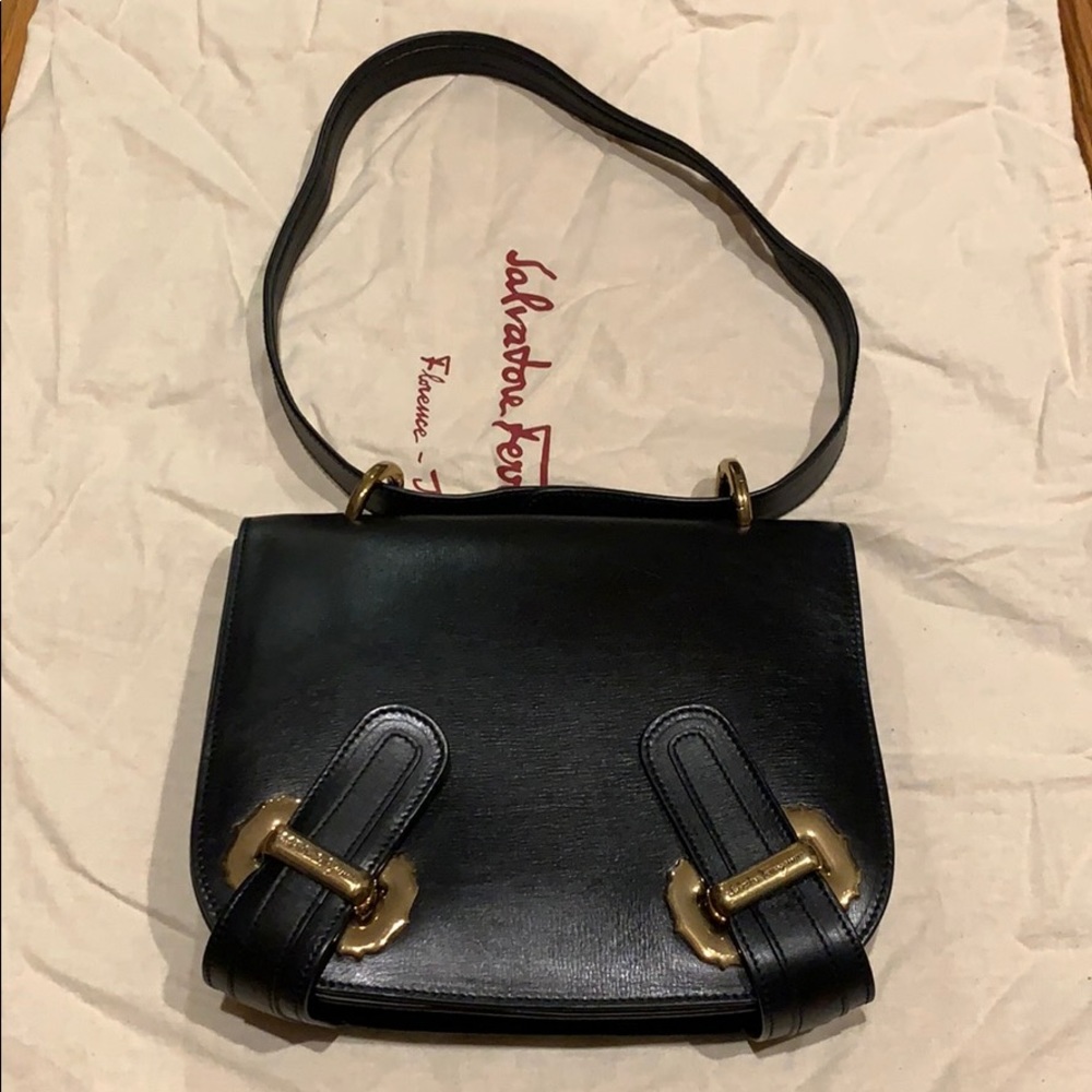 Ferragamo Shoulder Bag with Gold Hardware